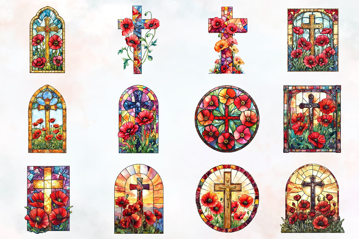 Poppy & Cross Faux Stained Glass, an Illustration by RobertsArt (Photo 3 of 7)