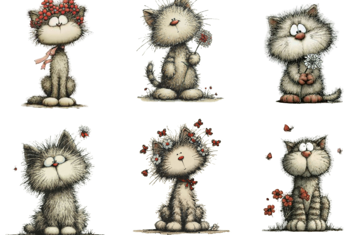Whimsical Spring Cats Clipart, an Illustration by Designking (Photo 2 of 7)