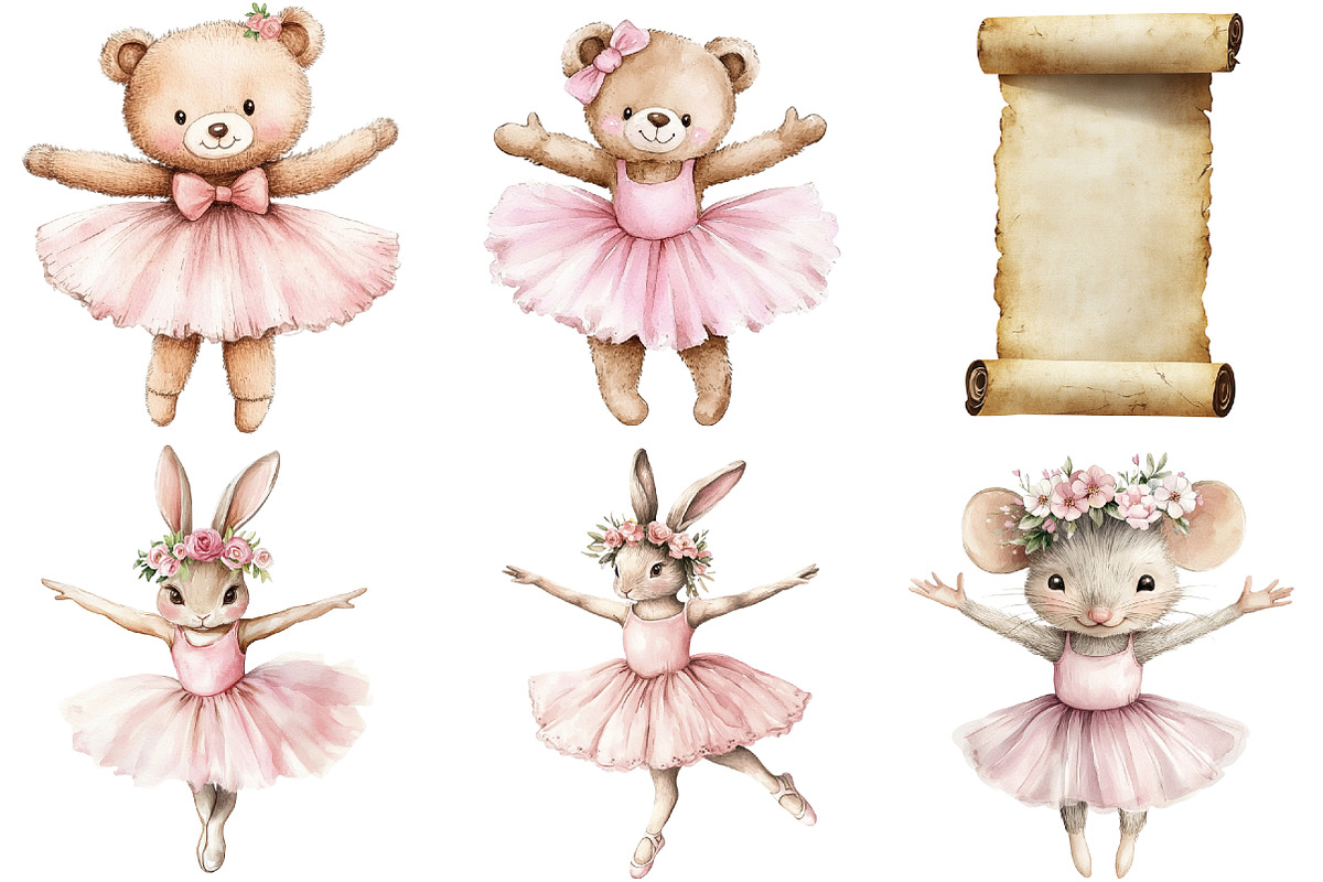 Cute Pink Ballerina Animals, an Illustration by CitraGraphics (Photo 2 of 5)
