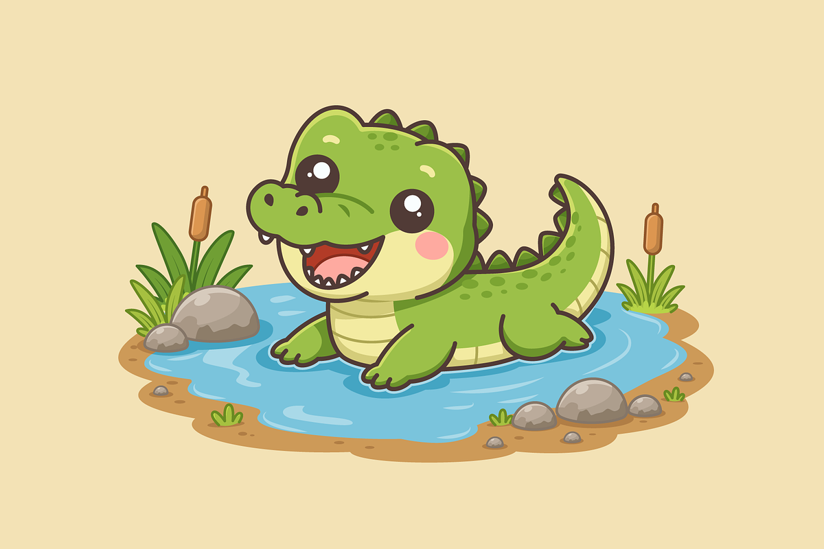Crocodile in a Pond Cartoon, an Animal Illustration by Artpon Illustration (Photo 3 of 3)