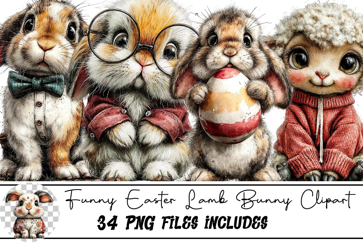 Funny Easter Lamb Bunny Clipart, an Illustration by DreamArtGraphic (Photo 1 of 5)