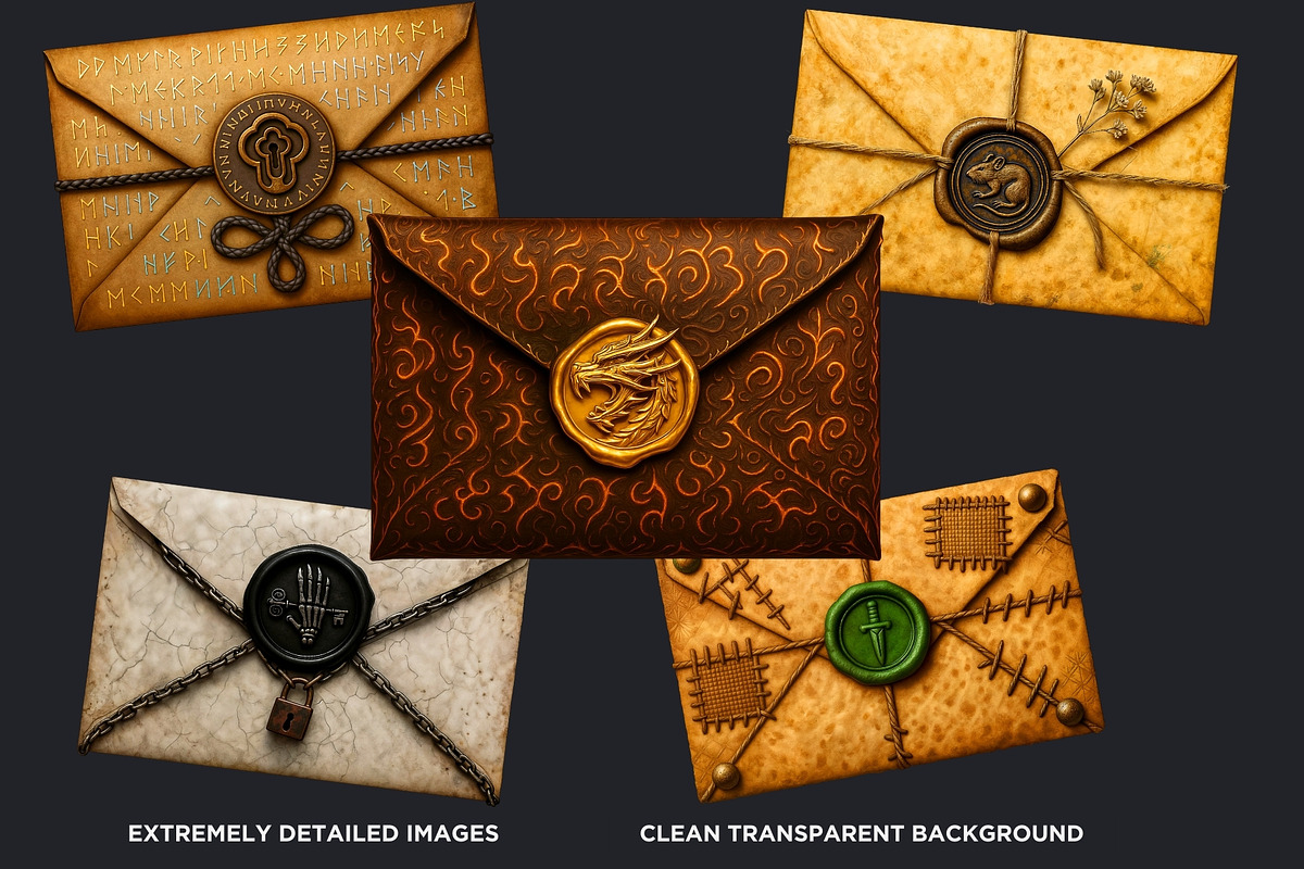 Magic Fantasy Envelopes Cliparts, an Object Illustration by ThatsDesignArt (Photo 3 of 10)