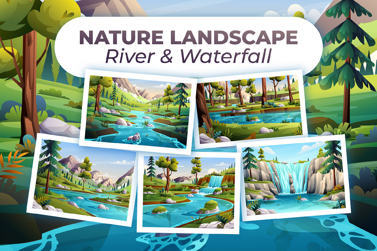 Nature River and Waterfall Landscape, an Illustration by YG Studio (Photo 1 of 6)
