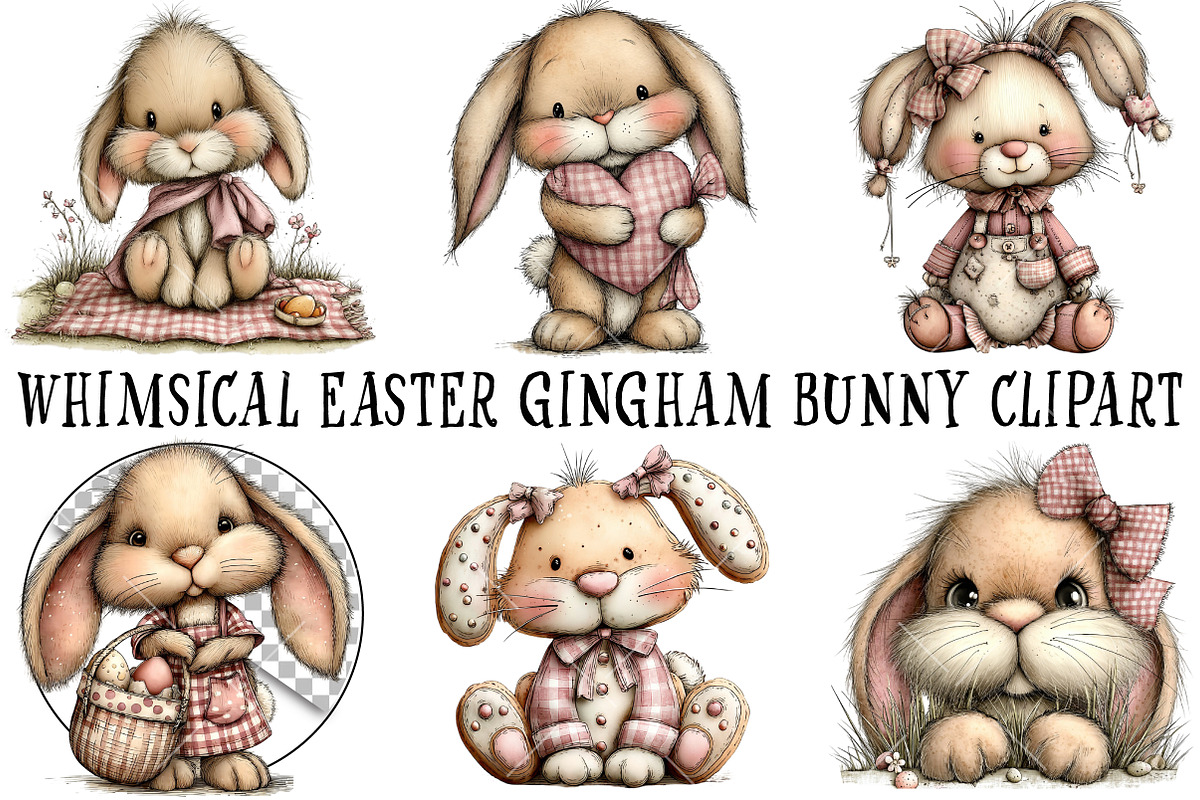 Whimsical Easter Gingham Bunny Clipa, an Illustration by OK Design (Photo 2 of 6)