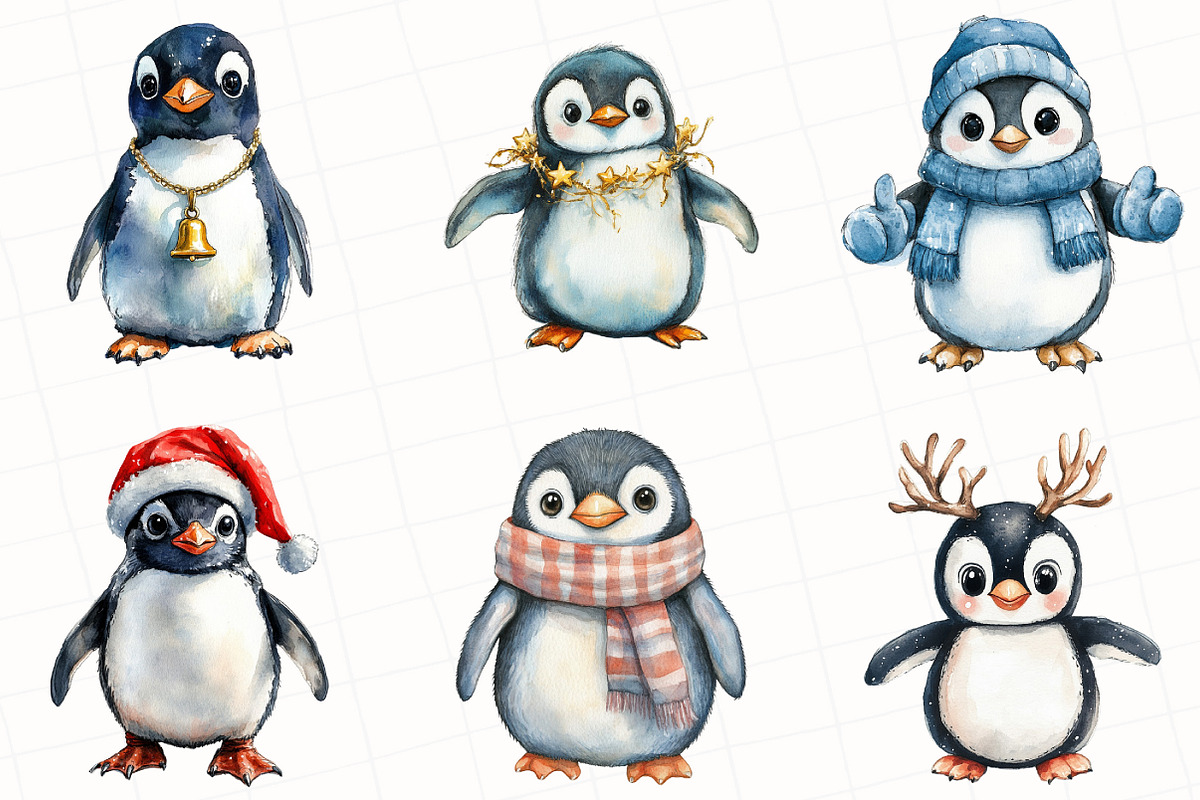 Christmas Penguin Clipart, an Illustration by OK Design (Photo 2 of 5)