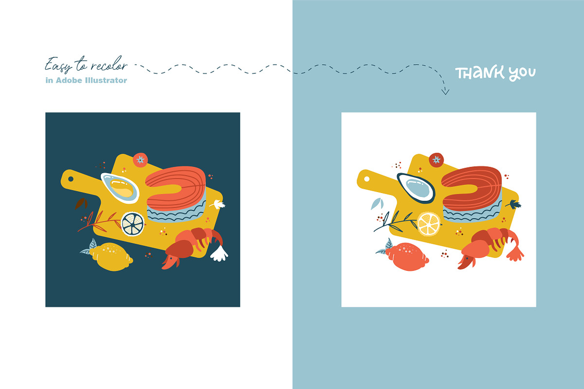 Hand drawn SEAFOOD clipart concepts, a Food Illustration by Lana Sham (Photo 5 of 7)