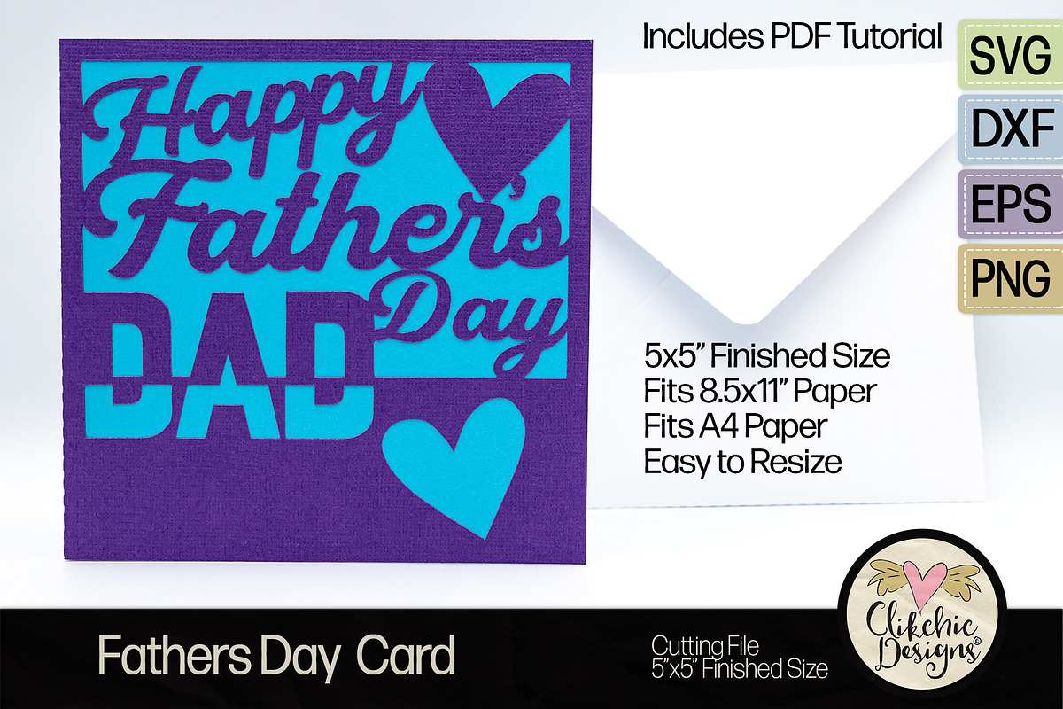 Happy Fathes Day Card SVG Cut Files, a Card Template by Clikchic Designs (Photo 1 of 5)