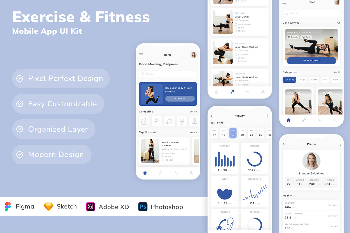 Exercise & Fitness Mobile App UI Kit, an UI Kit Template by Betush
