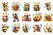 Funny Watercolor Quirky Bees Clipart, an Illustration by Rose Art (Thumbnail 6 of 7)