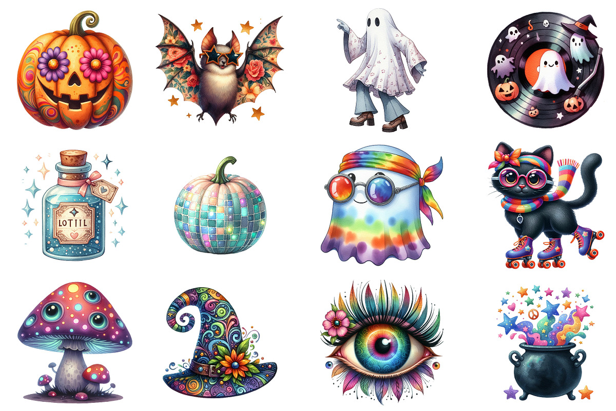 Groovy Halloween Clipart, an Illustration by SinaCreation (Photo 2 of 5)