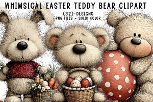 Whimsical Easter Teddy Bear Clipart, an Illustration by CreationArt