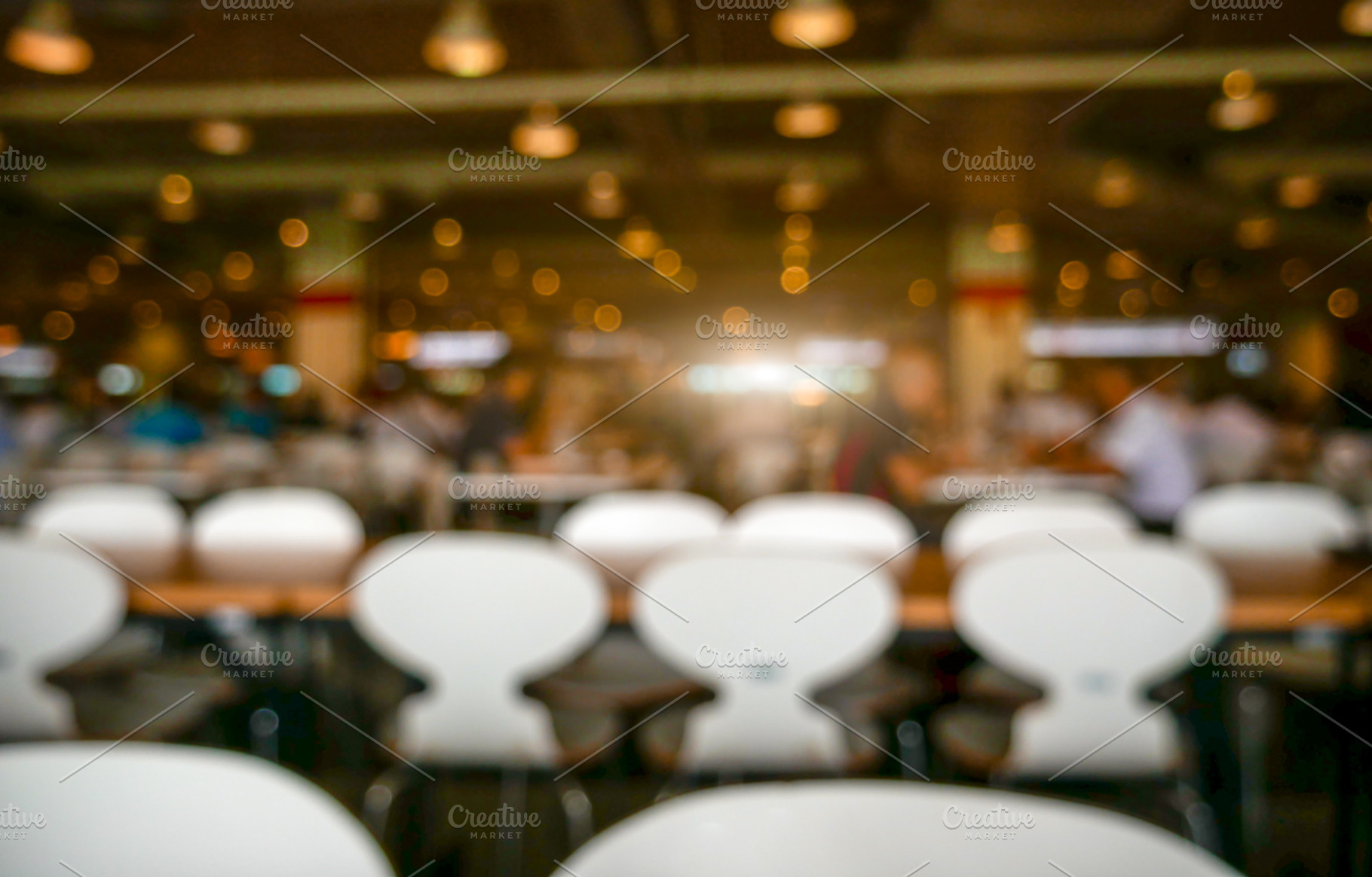 Blurry background of luxury restaurant. Abstract and background, an Architecture Photo by Ministocker