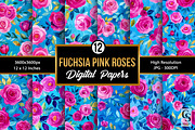 Fuchsia Pink Watercolor Rose Pattern, a Pattern Graphic by Creative Store (Thumbnail 1 of 5)