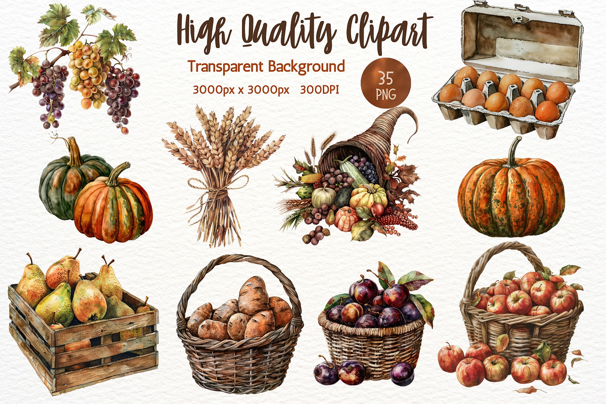 Watercolor Autumn Fall Harvest PNG, a Seasonal Illustration by Maysa Art (Photo 5 of 5)