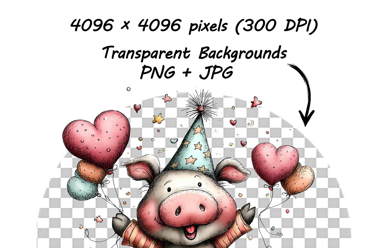 Funny Birthday Pig Clipart Cartoon, a Graphic by one-touch (Photo 11 of 15)