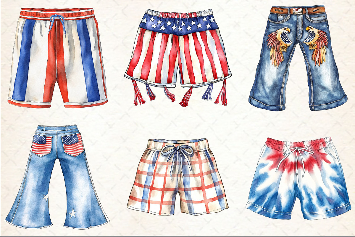 Watercolor 4th of July Pants Clipart, a Seasonal Illustration by Rose Art (Photo 3 of 4)