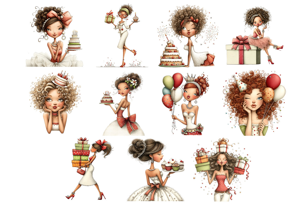 Birthday Woman PNG Clipart Bundle, a Person Illustration by Nicolle's Colorful Art (Photo 5 of 5)