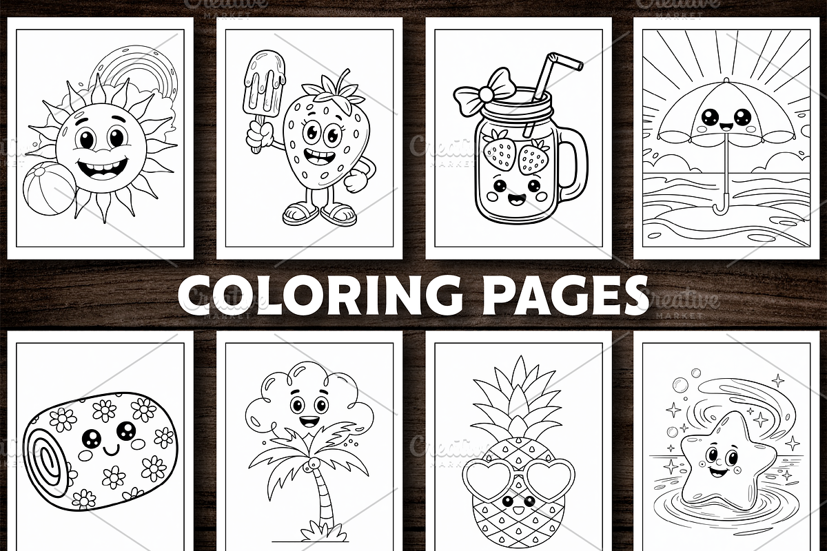 Cute Summer Coloring Pages For Kids, a Seasonal Illustration by Design Station (Photo 2 of 5)