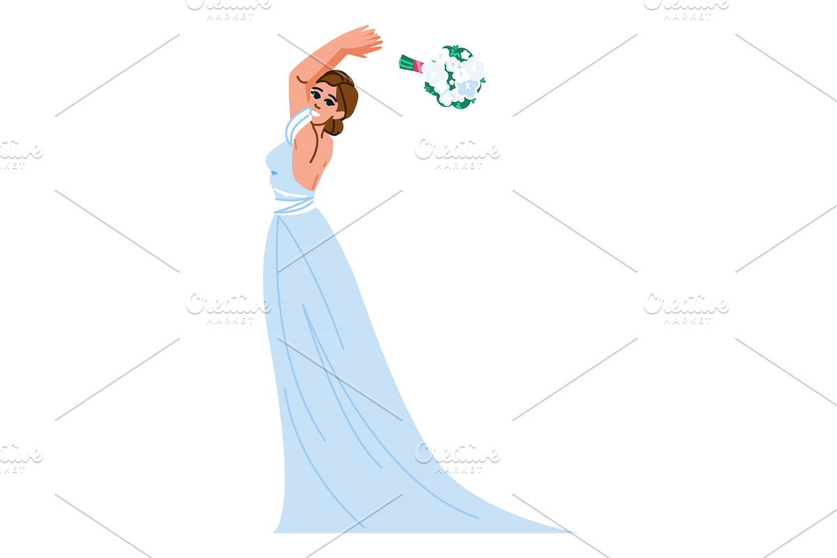 Bride throwing bouquet at wedding, a Person Illustration by pikepicture