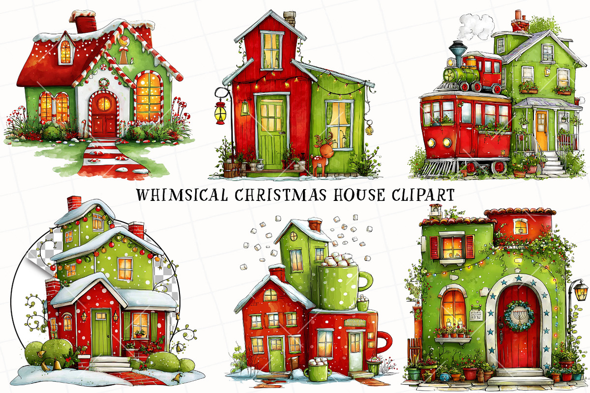 Whimsical Christmas House Clipart, an Illustration by OK Design (Photo 2 of 6)