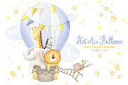 Hot Air Balloon animals clipart, an Animal Illustration by Magic Story Studio (Thumbnail 1 of 2)