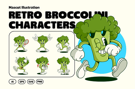 Retro Broccolini Characters