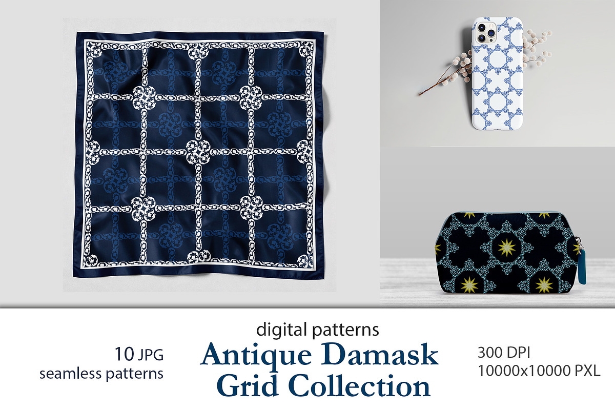 Antique Damask Grid Collection, a Pattern Graphic by L- design studio (Photo 6 of 7)