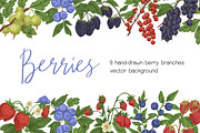 Hand drawn berries set + background, a Food Illustration by Good Studio (Thumbnail 1 of 5)