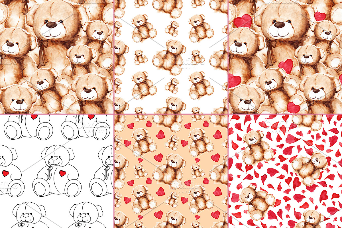 Watercolor cute Teddy Bear pack, an Animal Illustration by Art By Silmairel (Photo 3 of 4)