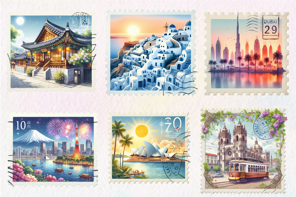 Summer Cites Postage Stamps Clipart, an Illustration by CreationArt (Photo 2 of 5)
