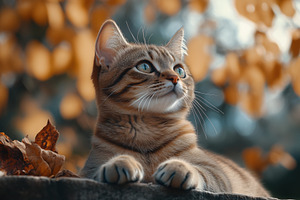 A close-up of a tabby cat with striking blue eyes, resting on a stone surface., an Animal Photo by Textures & Backgrounds
