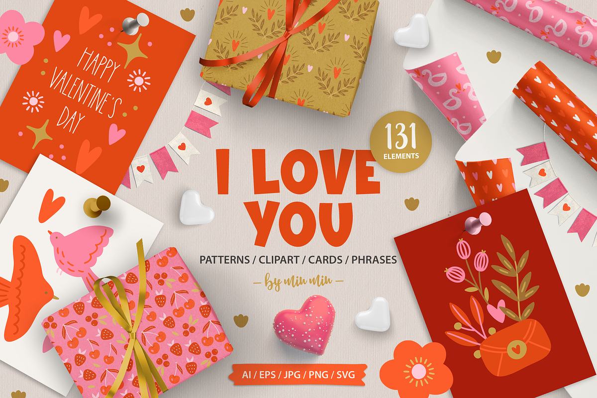 I Love You - St. Valentine's Day Kit, a Seasonal Illustration by miumiu (Photo 1 of 15)
