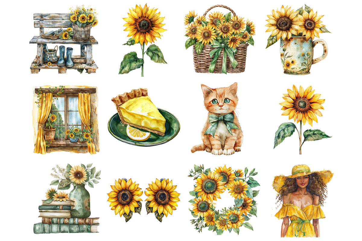 Watercolor Sunflower Summer Clipart, an Illustration by Design Market (Photo 4 of 5)