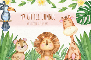 Little jungle watercolor clip art