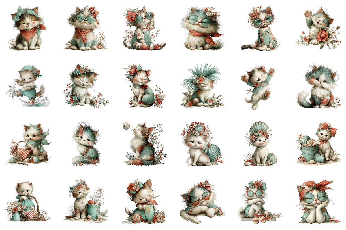 Whimsical Summer Cat Clipart, an Illustration by CreationArt (Photo 7 of 7)