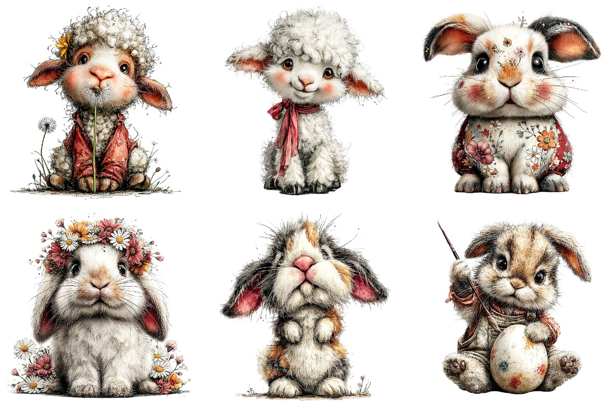 Funny Easter Lamb Bunny Clipart, an Illustration by DreamArtGraphic (Photo 2 of 5)