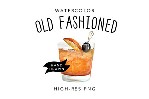 Watercolor Old Fashioned Cocktail