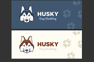 Husky Head Flat Logo Vector Set.