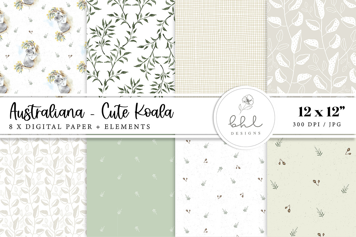 Australiana Cute Koala Digital Paper, a Pattern Graphic by bhldesigns (Photo 1 of 6)