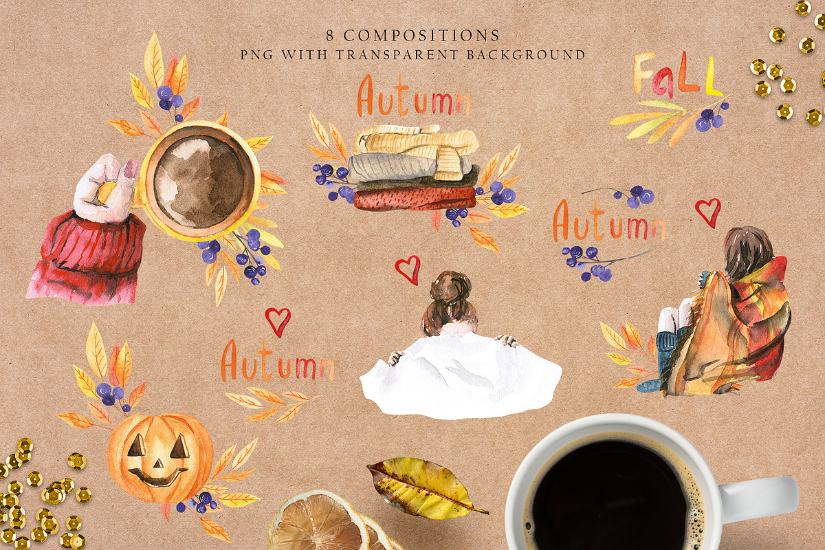 Autumn aesthetic - watercolor set, a Seasonal Illustration by LeriaArt watercolor (Photo 5 of 8)
