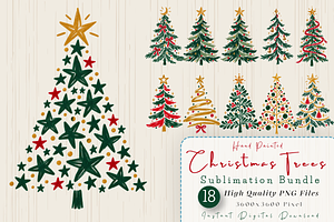 18 Hand Painted Christmas Trees PNG