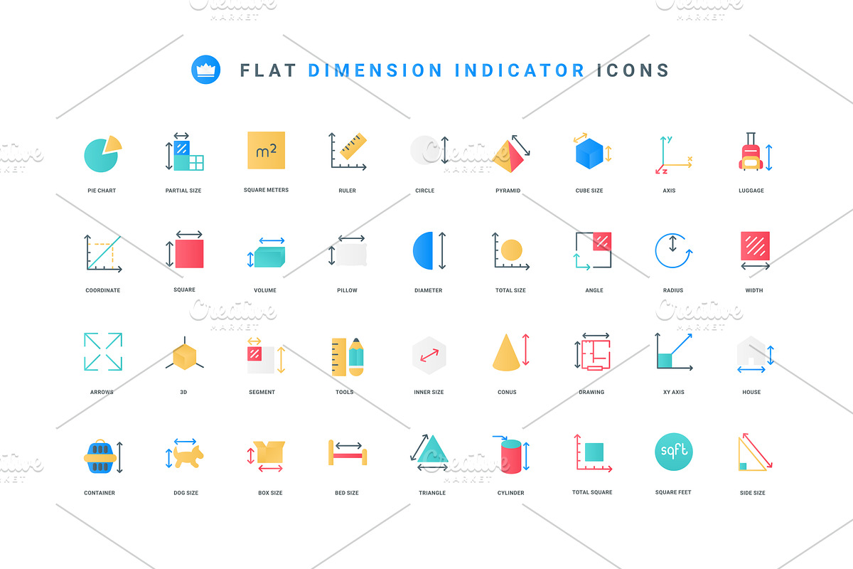 Dimension arrows geometric icons, an Object Illustration by Lemberg Vector
