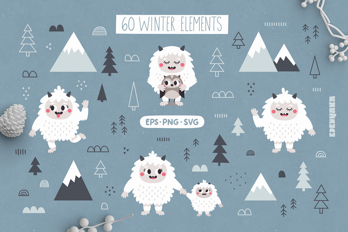 Yeti Clipart, Cards & Patterns, a Seasonal Illustration by Ejevyaka (Photo 2 of 7)