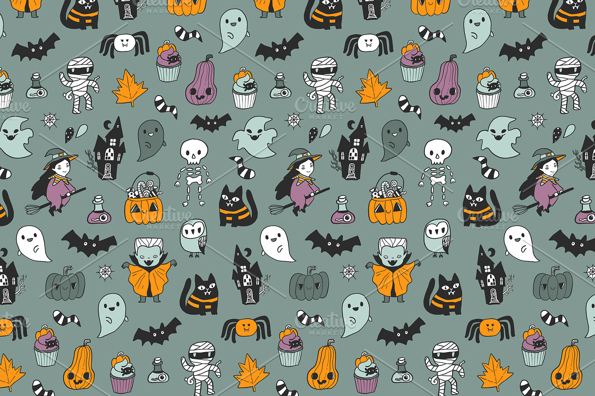 Happy Halloween cartoon cute pattern, a Pattern Graphic by kostolom3ooo (Photo 3 of 5)