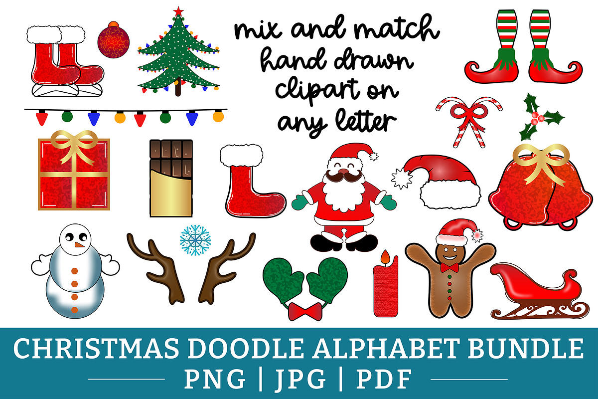Christmas Doodle Alphabet PNG Bundle, a Graphic by CraftlabSVG (Photo 2 of 13)