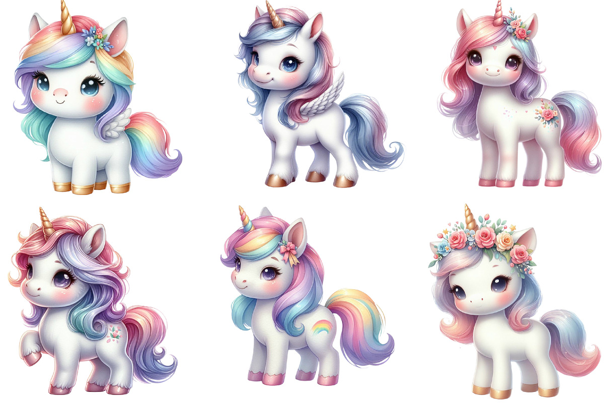 Watercolor Cute Baby Unicorn Clipart, an Illustration by CraftArtStudio (Photo 2 of 4)