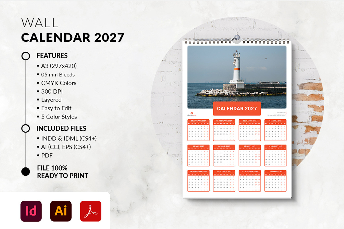 Yearly Photo Wall Calendar 2027, a Stationery Template by MstArtwork (Photo 5 of 5)