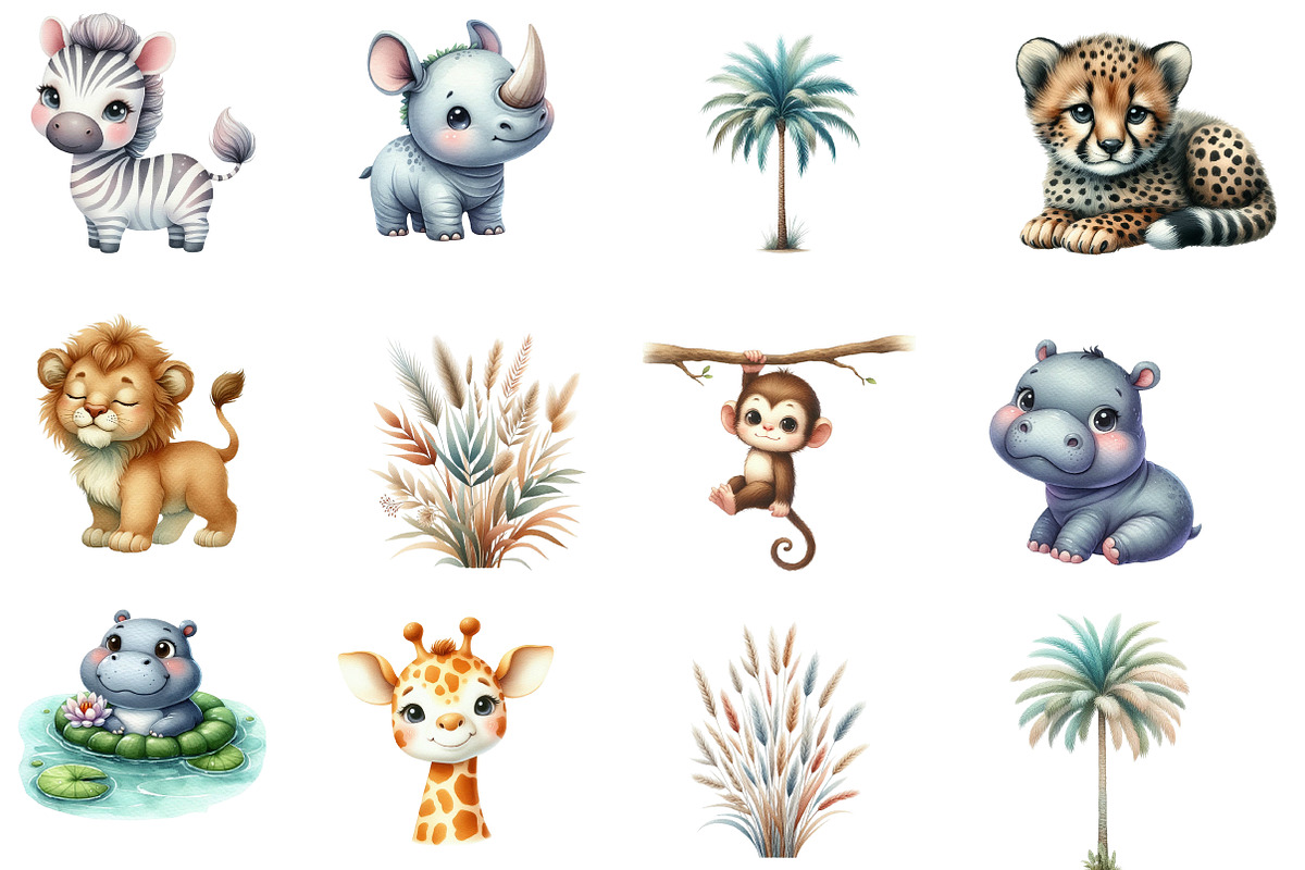 Safari Watercolor Clipart, an Illustration by Designworld (Photo 2 of 5)