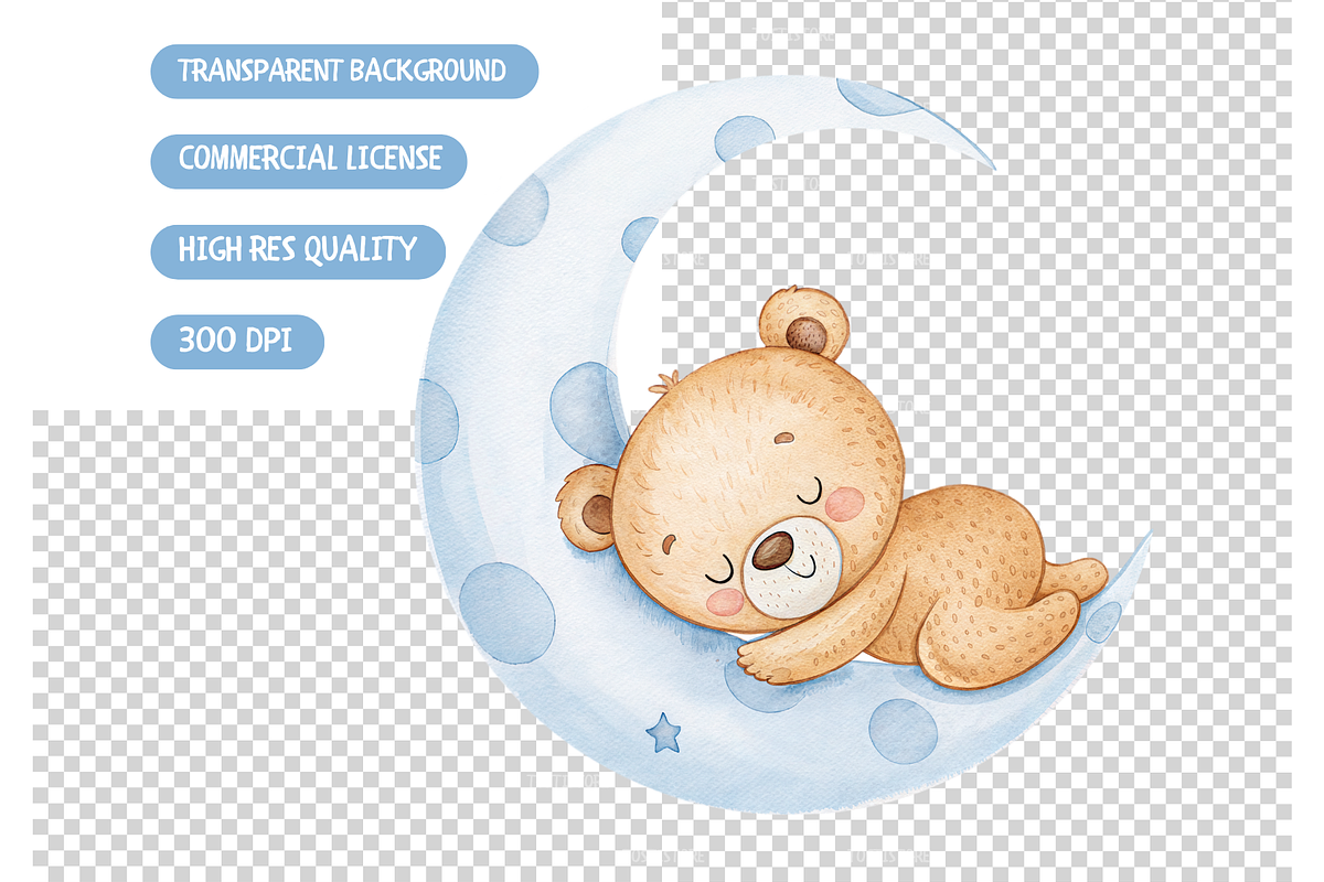 Watercolor Blue Gentleman Teddy Bear, an Animal Illustration by TatiMockup (Photo 5 of 5)