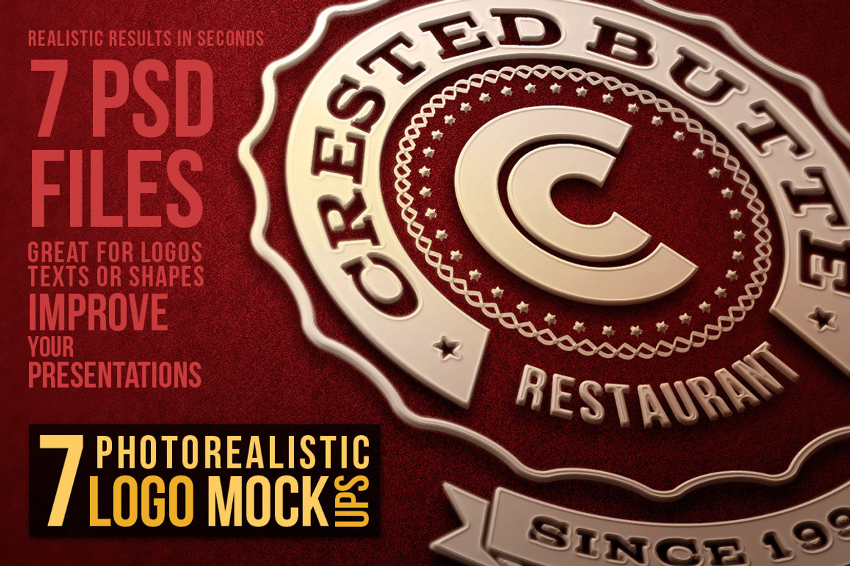 7 Photorealistic Logo Mock-Ups, a Product Mockup by Cruzine (Photo 1 of 5)
